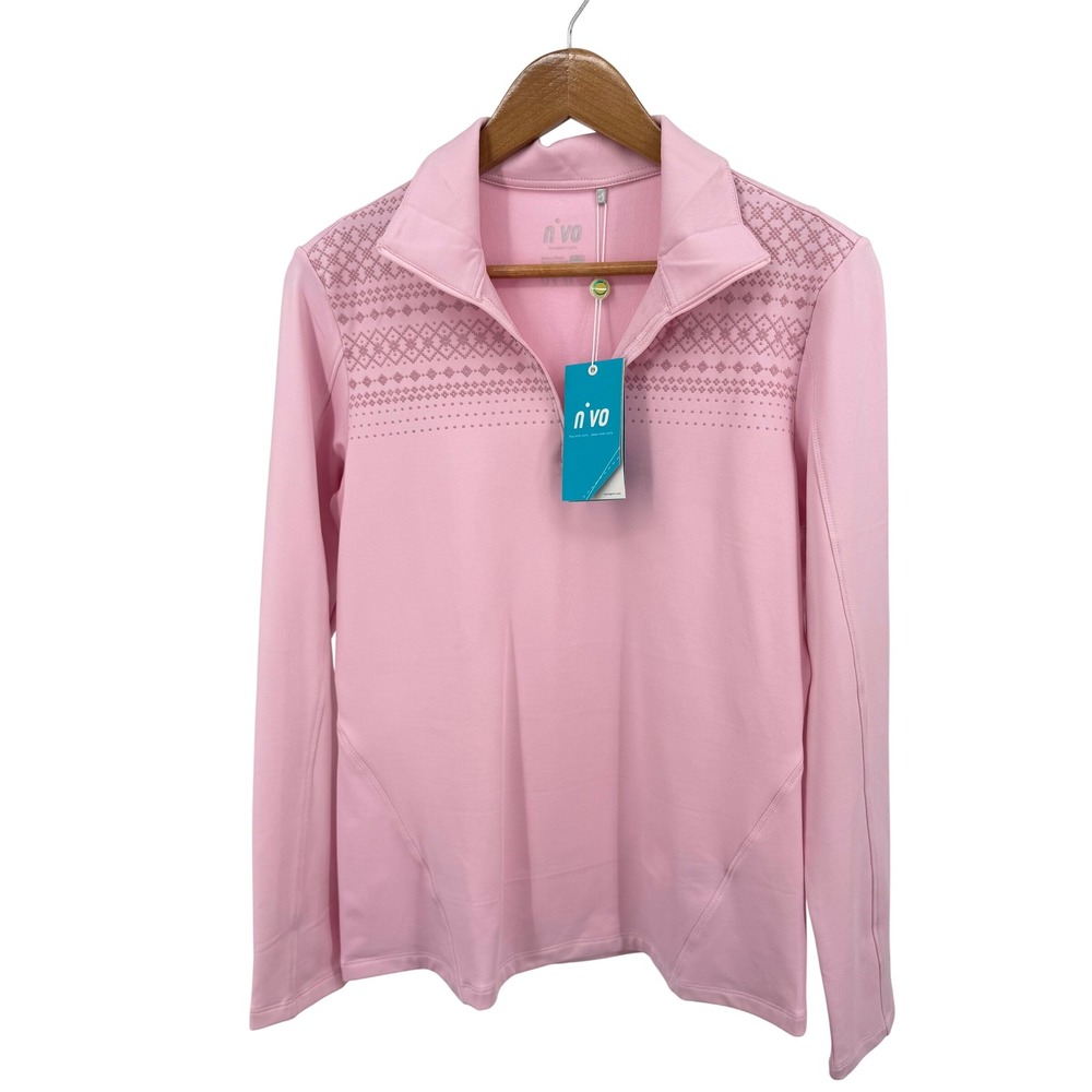 Nivo Golf Quarter Zip Top Womens M Pink Mist Long Sleeve Mock Neck UPF 40